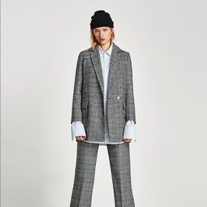 Zara checkered single button long blazer